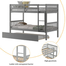 Load image into Gallery viewer, Unovivy Twin Over Twin Bunk Bed with Trundle, Solid Wood Bunk Bed Twin Over Twin with Guardrails and Ladder, Convertible to 2 Beds, Fit for Kids, Teens, No Box Spring Needed, Grey
