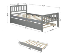 Load image into Gallery viewer, Unovivy Twin Bed with Trundle, Twin Size Bed Frame for Kids Teens, Wooden Platform Bed with Slats, Headboard &amp; Footboard, Fit for Bedroom Living Room, No Box Spring Needed, Gray
