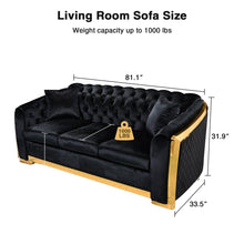 Load image into Gallery viewer, Unovivy 81” Chesterfield Sofa Velvet, Modern 3 Seater Tufted Couch for Living Room, Bedroom, Apartment, Luxury Upholstered Lounge Seat with Stainless Steel Gold Legs, 2 Pillows Included
