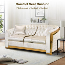 Load image into Gallery viewer, Unovivy 81” Chesterfield Sofa Velvet, Modern 3 Seater Tufted Couch for Living Room, Bedroom, Apartment, Luxury Upholstered Lounge Seat with Stainless Steel Gold Legs, 2 Pillows Included
