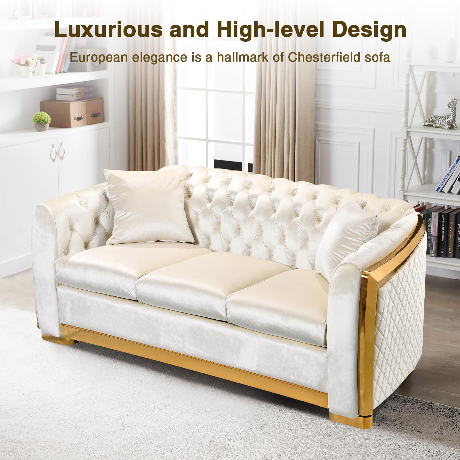 Unovivy 81” Chesterfield Sofa Velvet, Modern 3 Seater Tufted Couch for, image size:1600x1600