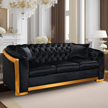 Load image into Gallery viewer, Unovivy 81” Chesterfield Sofa Velvet, Modern 3 Seater Tufted Couch for Living Room, Bedroom, Apartment, Luxury Upholstered Lounge Seat with Stainless Steel Gold Legs, 2 Pillows Included
