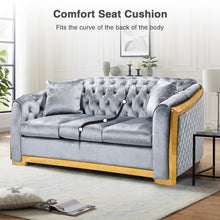 Load image into Gallery viewer, Unovivy 81” Chesterfield Sofa Velvet, Modern 3 Seater Tufted Couch for Living Room, Bedroom, Apartment, Luxury Upholstered Lounge Seat with Stainless Steel Gold Legs, 2 Pillows Included
