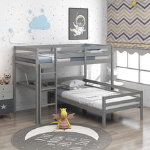 Load image into Gallery viewer, L Shaped Loft Bunk Beds Twin Desk Gray white
