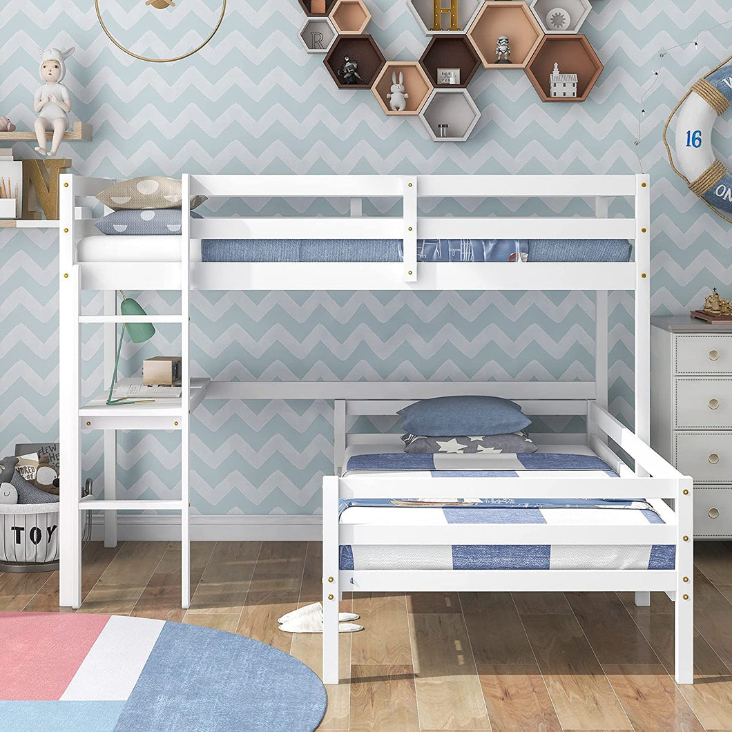 L Shaped Loft Bunk Beds Twin Desk Gray white