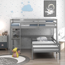 Load image into Gallery viewer, L Shaped Loft Bunk Beds Twin Desk Gray white
