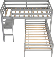 Load image into Gallery viewer, L Shaped Loft Bunk Beds Twin Desk Gray white
